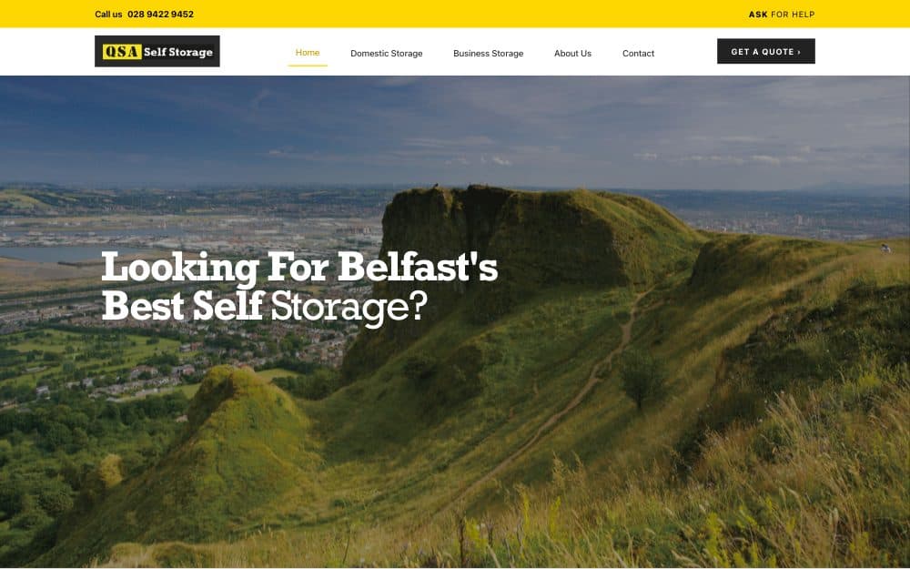 QSA Self Storage homepage, designed by Smile Creative